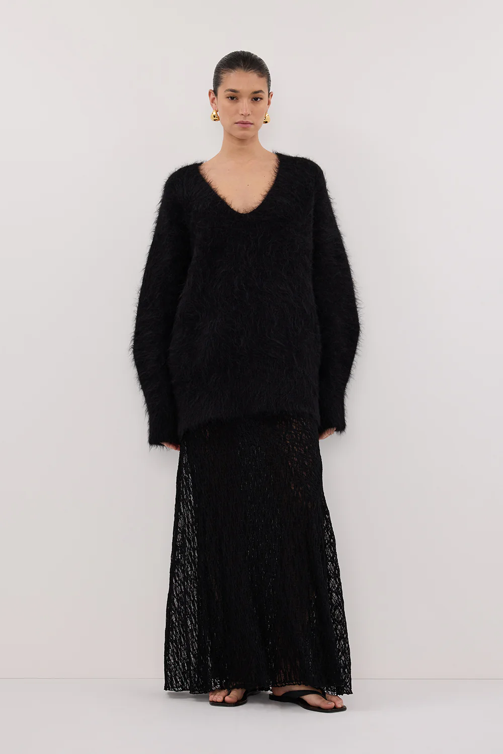 LIZZIE BLACK LAYERED LACE MIDI SKIRT