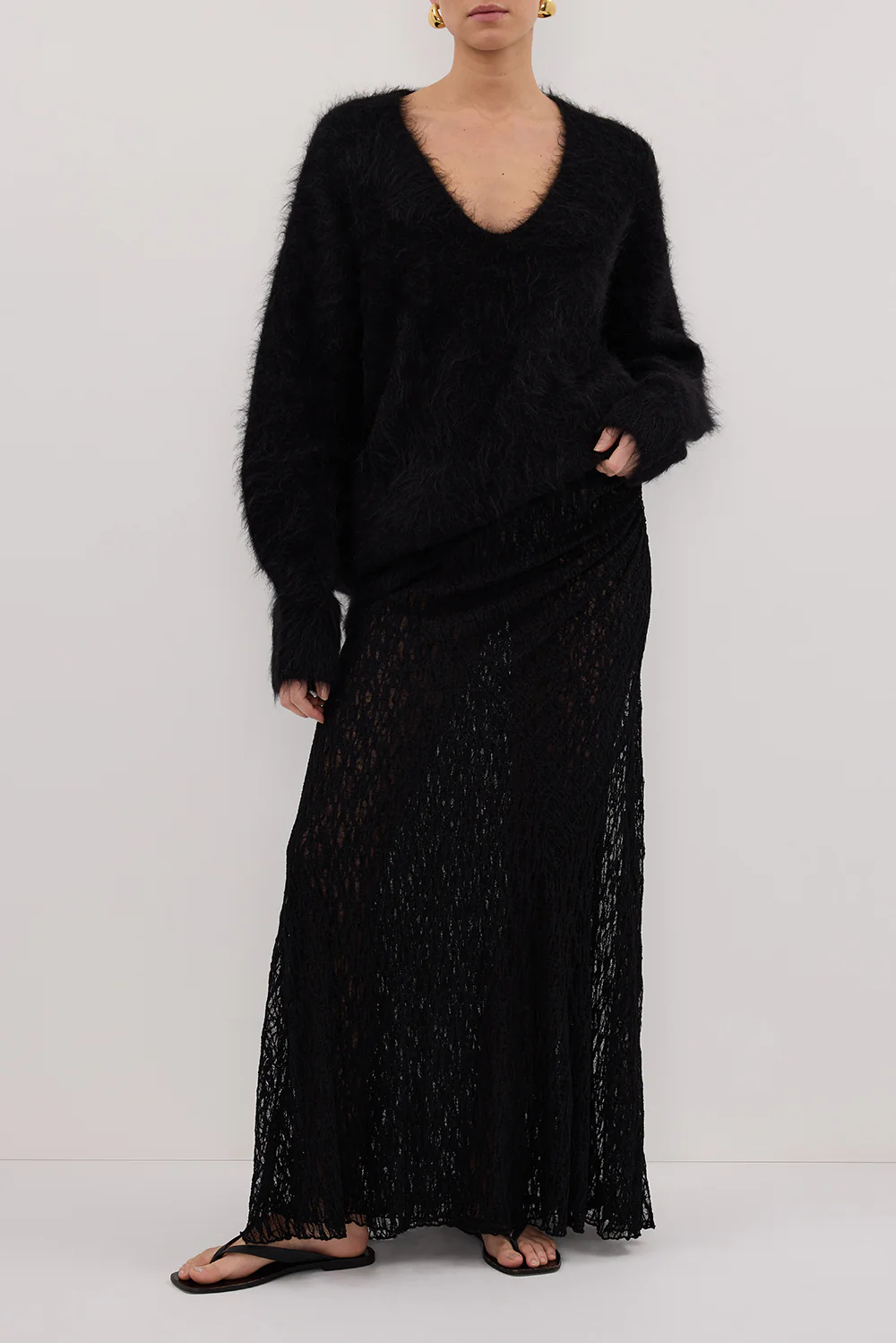 LIZZIE BLACK LAYERED LACE MIDI SKIRT - Image 2