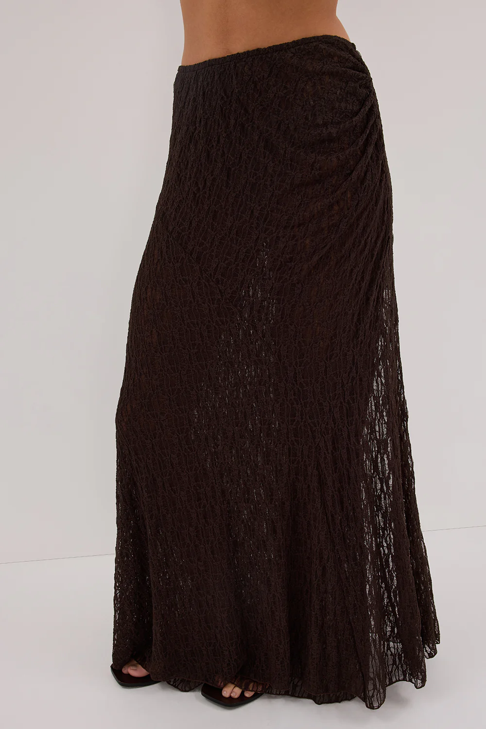 LIZZIE DARK CHOC LAYERED LACE MIDI SKIRT - Image 5