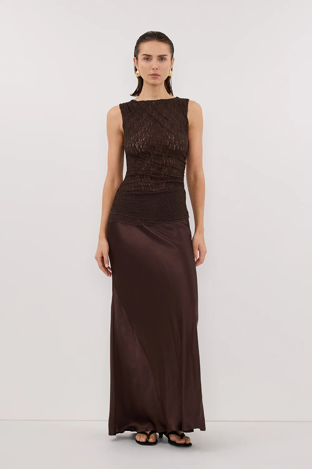 LIZZIE DARK CHOCOLATE SLEEVELESS LACE TOP