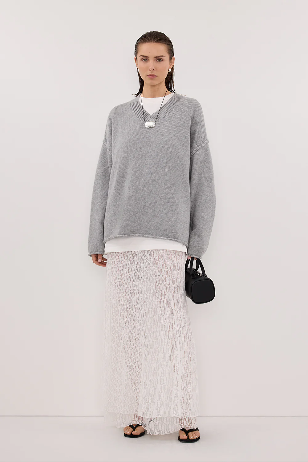 LIZZIE WHITE LAYERED LACE MIDI SKIRT