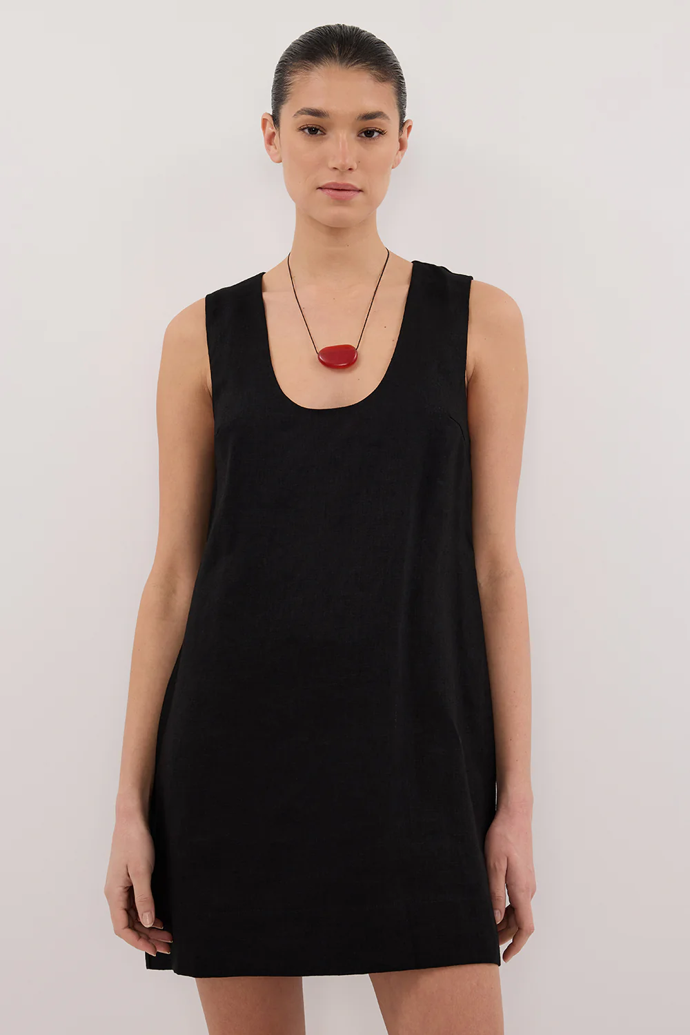 LOTUS BLACK LINEN MINI DRESS - Image 2