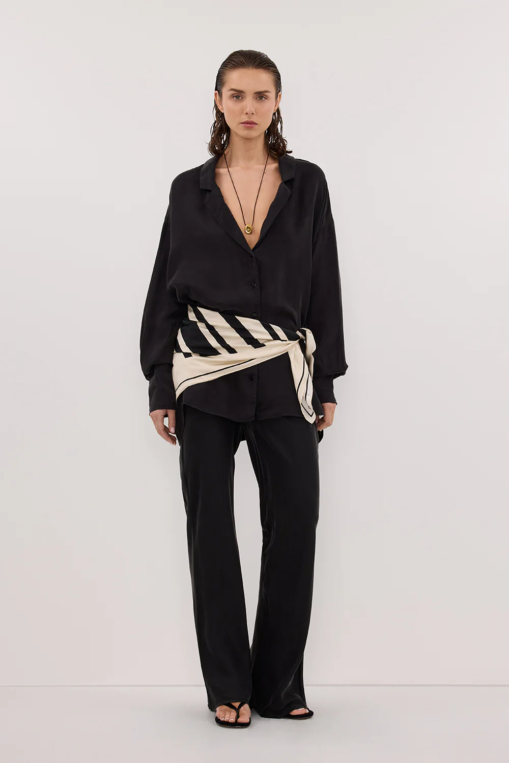 LUCILLE BLACK LONG SLEEVE CUPRO SHIRT