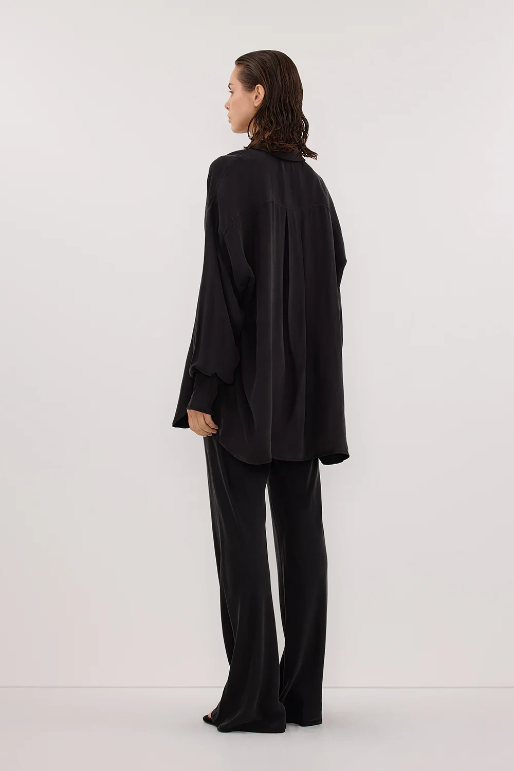 LUCILLE BLACK LONG SLEEVE CUPRO SHIRT - Image 4