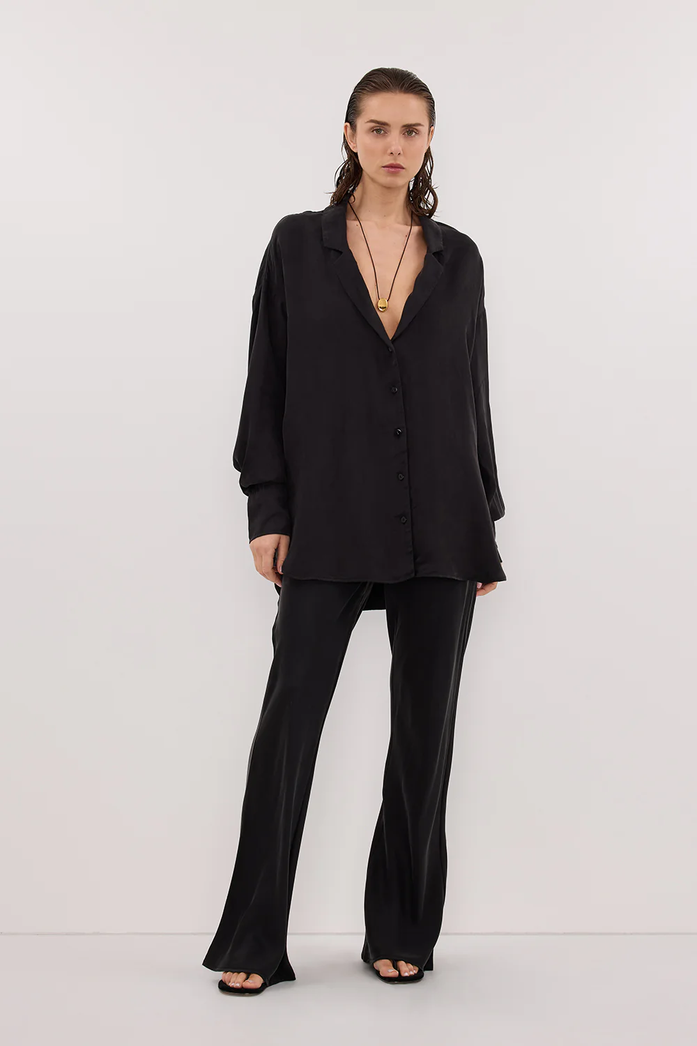 LUCILLE BLACK LONG SLEEVE CUPRO SHIRT - Image 5