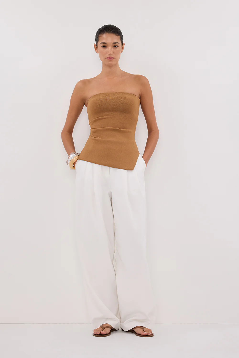 LUKE TAN BANDEAU KNIT TOP