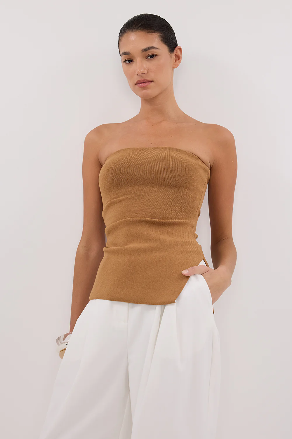 LUKE TAN BANDEAU KNIT TOP - Image 2