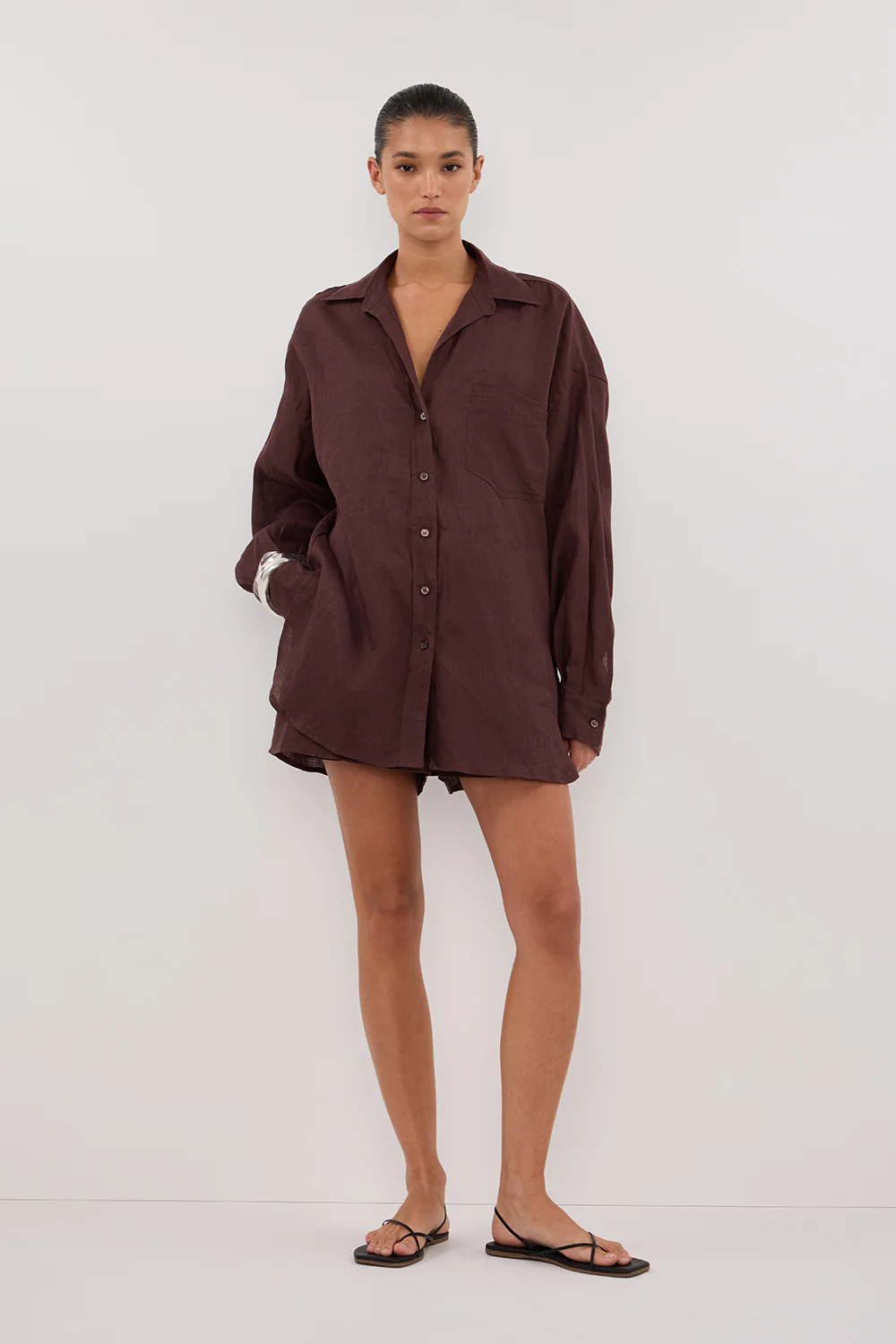 LUNE WALNUT OVERSIZED LINEN SHIRT