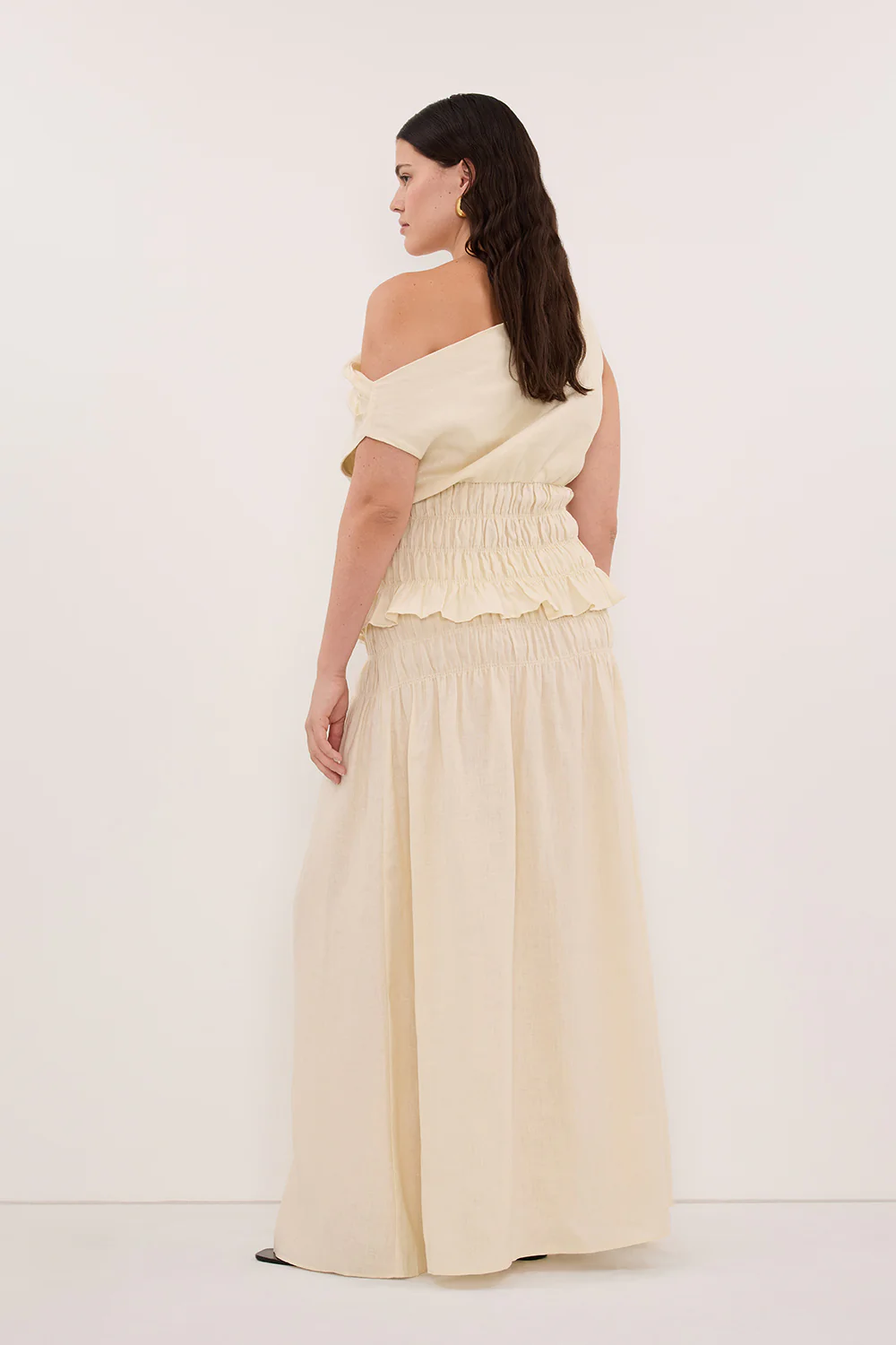 MAIA STRAW LINEN SHIRRED MIDI SKIRT - Image 7