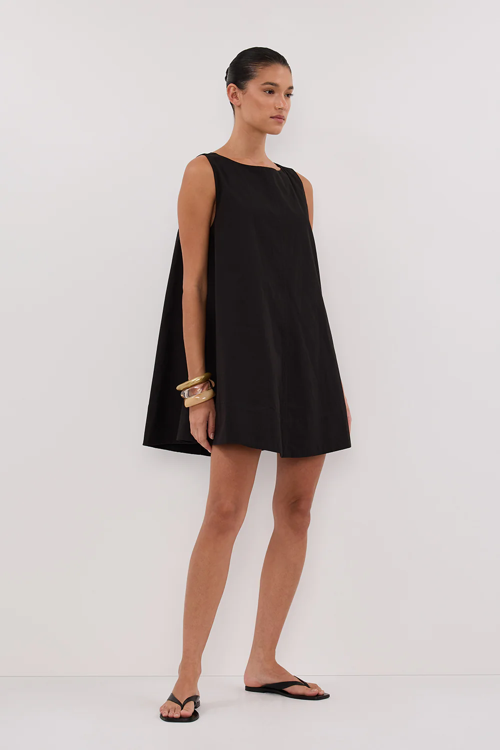 MAISIE BLACK POPLIN MINI DRESS - Image 3