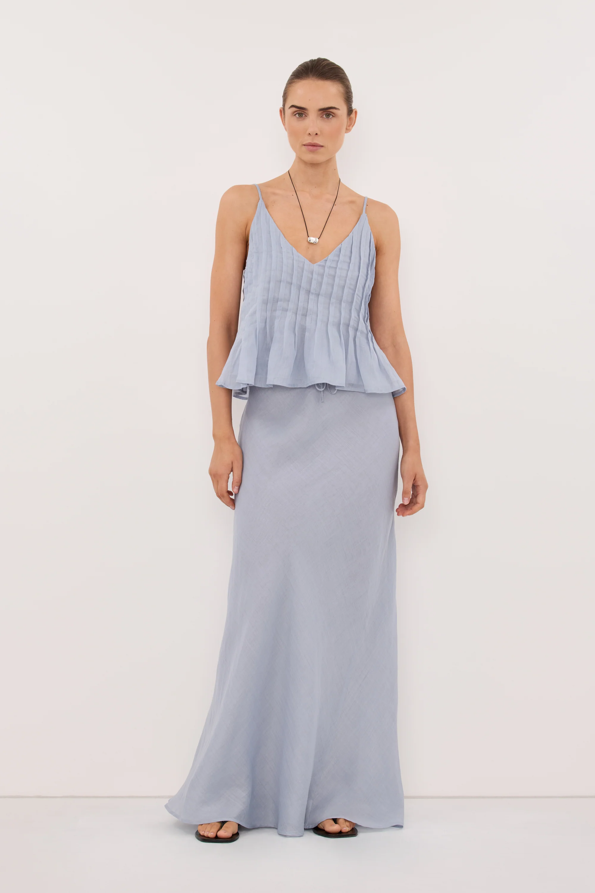 MAISON DUSTY BLUE RAMIE BIAS MAXI SKIRT