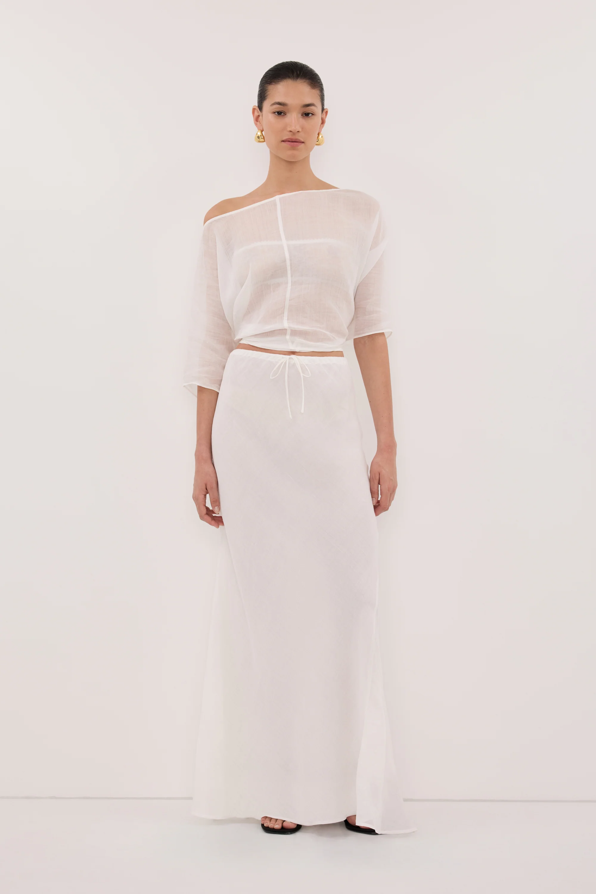 MAISON WHITE RAMIE BIAS MAXI SKIRT