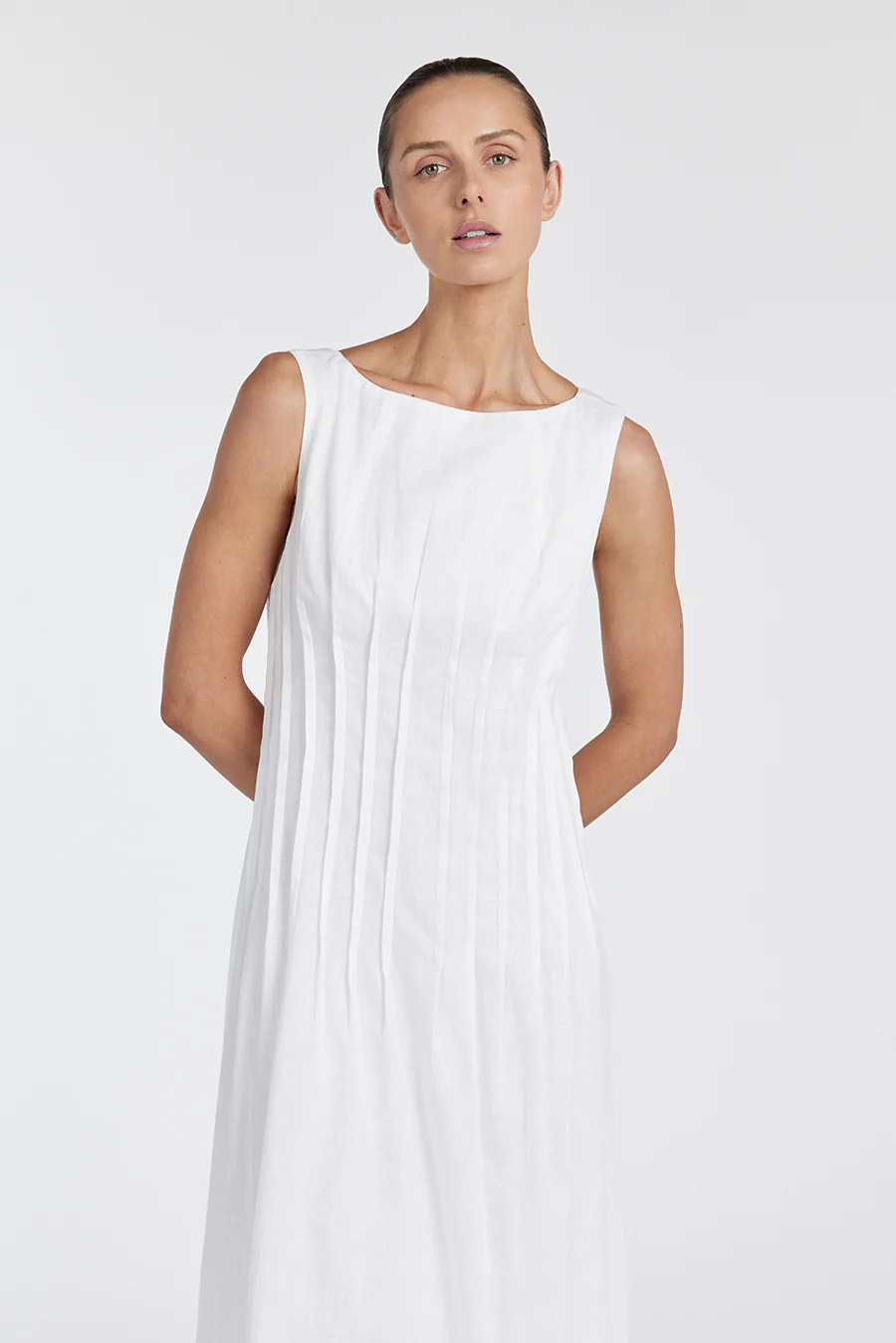 MANA WHITE LINEN MIDI DRESS - Image 2