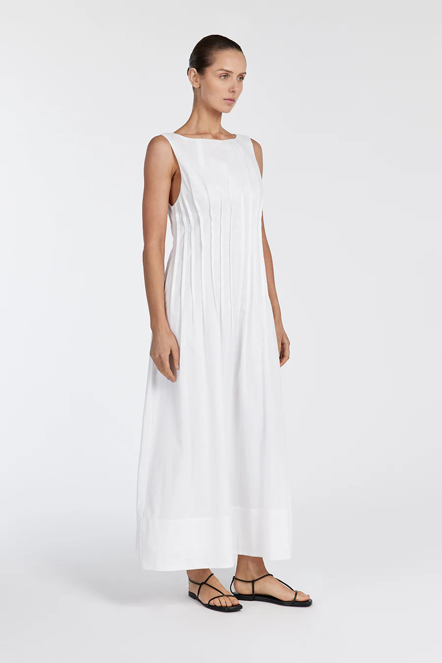 MANA WHITE LINEN MIDI DRESS - Image 3