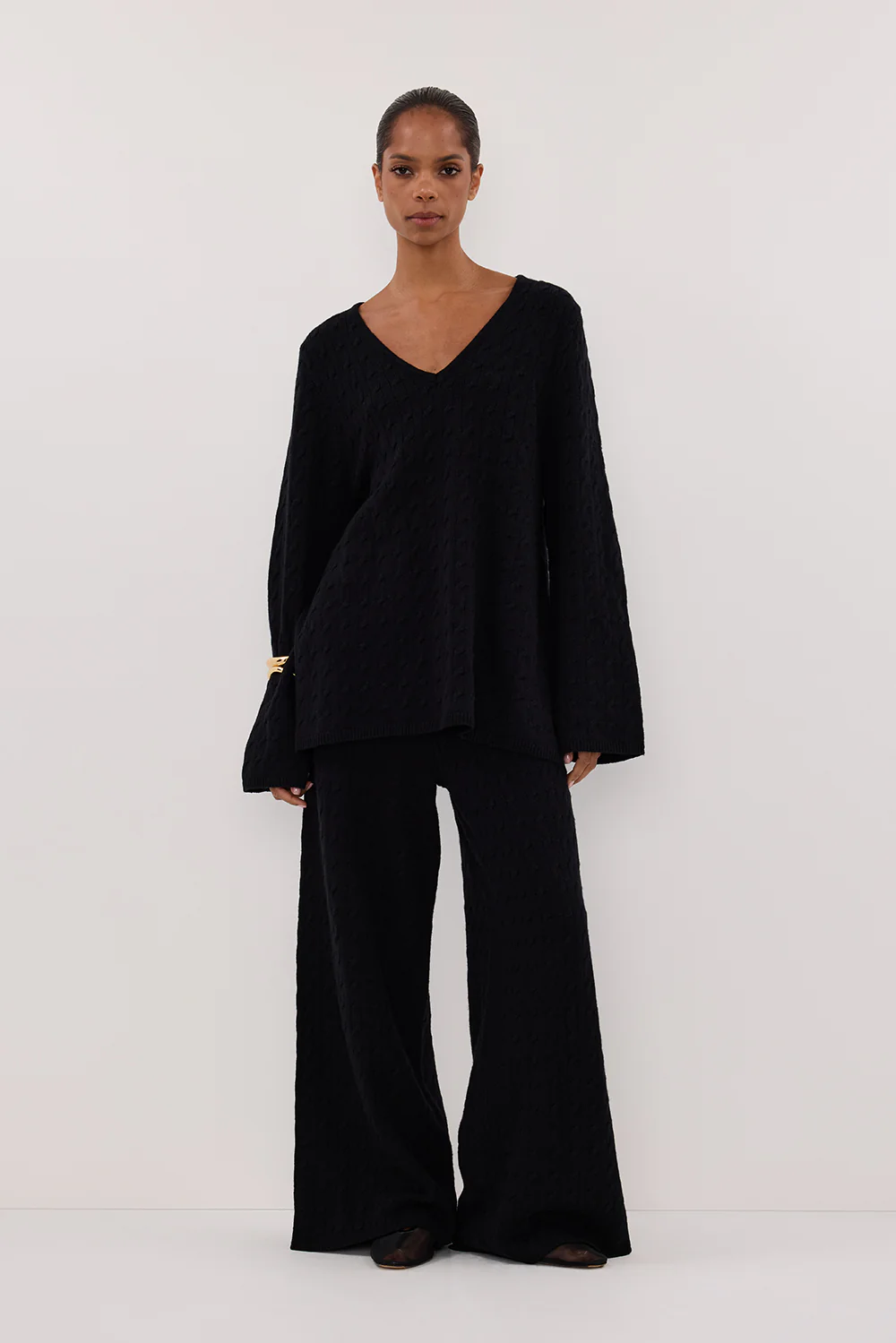MAREN BLACK CABLE KNIT PANT