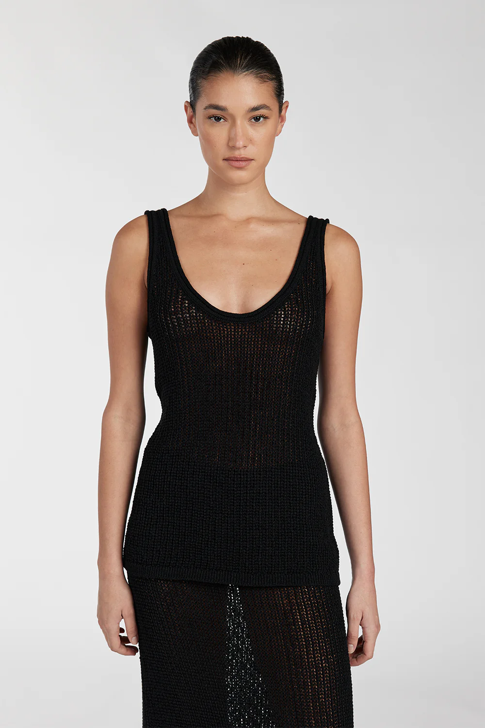 MARGOT BLACK SCOOP CROCHET TANK - Image 3