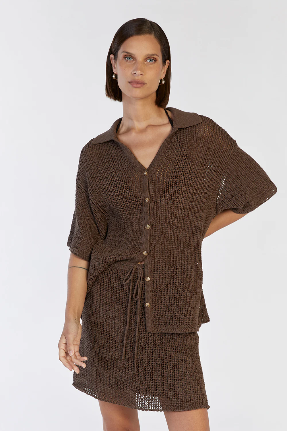 MARGOT CHOC KNIT CROCHET MINI SKIRT - Image 2