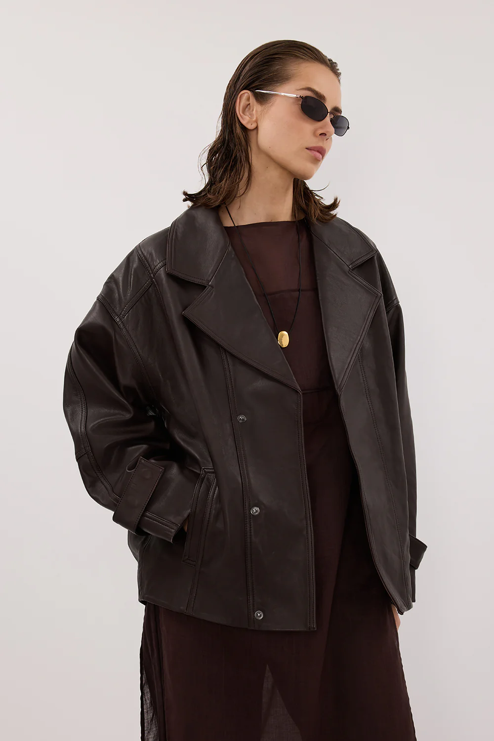 MARGOT CHOC OVERSIZED LEATHER JACKET - Image 2