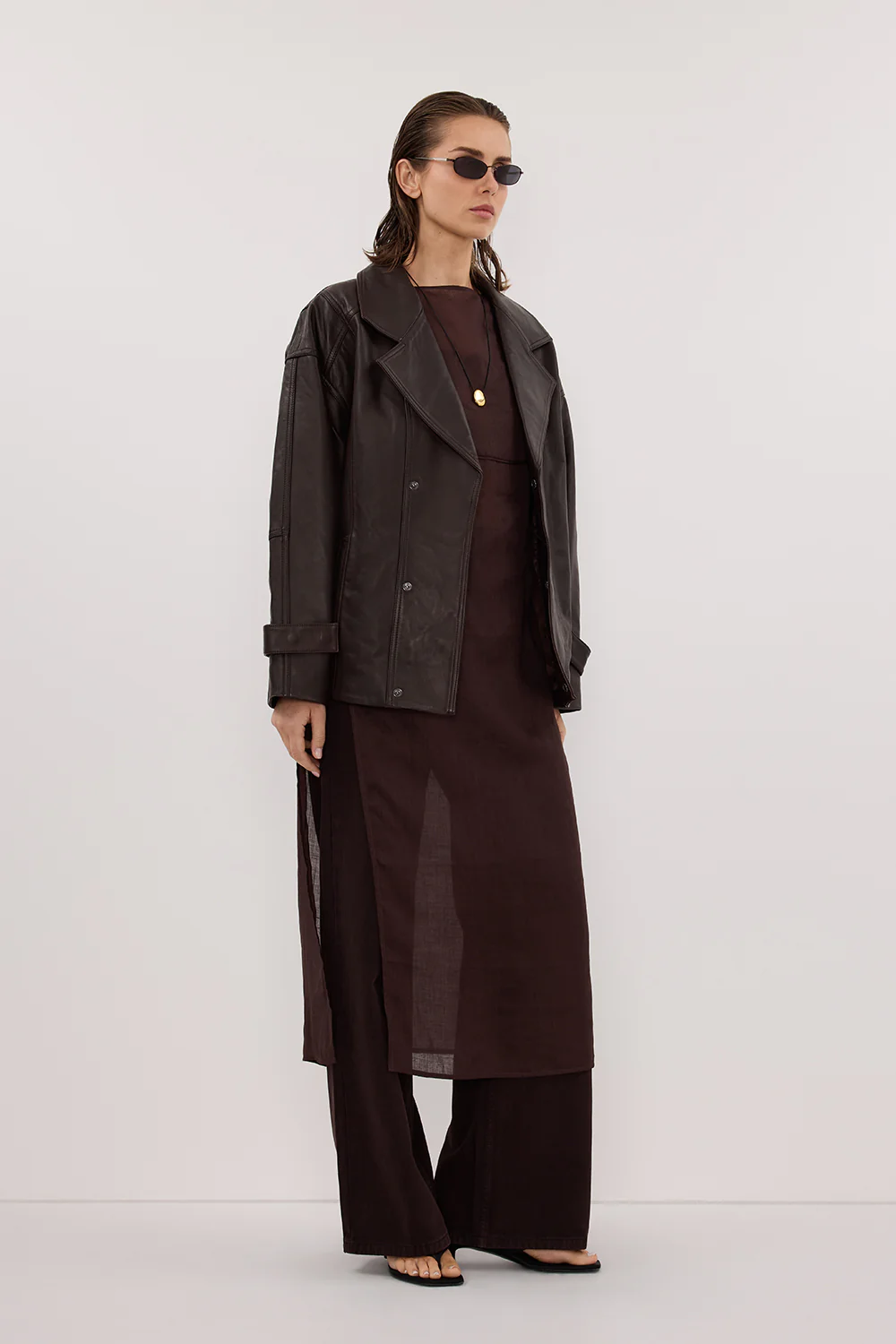 MARGOT CHOC OVERSIZED LEATHER JACKET - Image 3