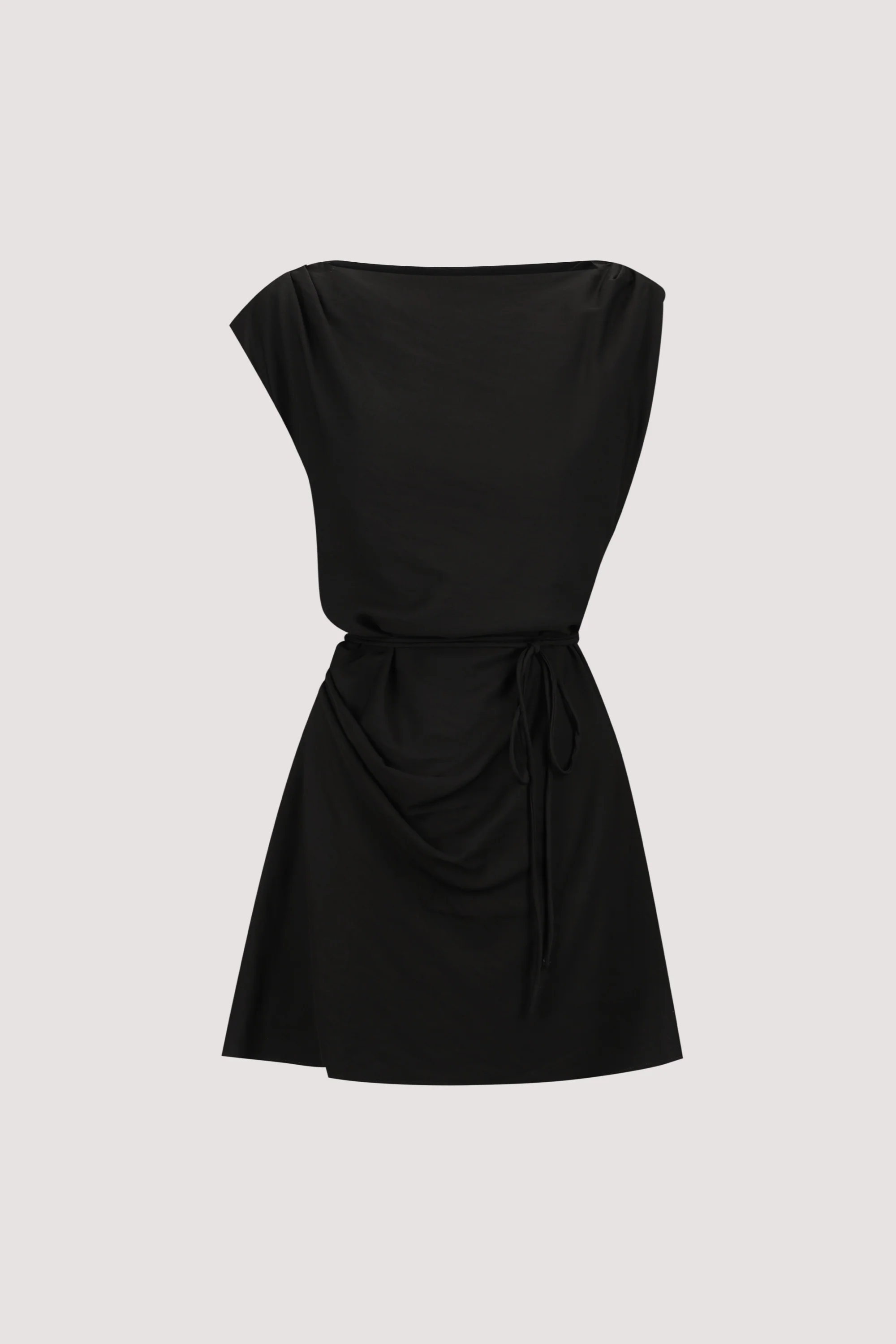 MARMO BLACK DRAPED MINI DRESS - Image 5