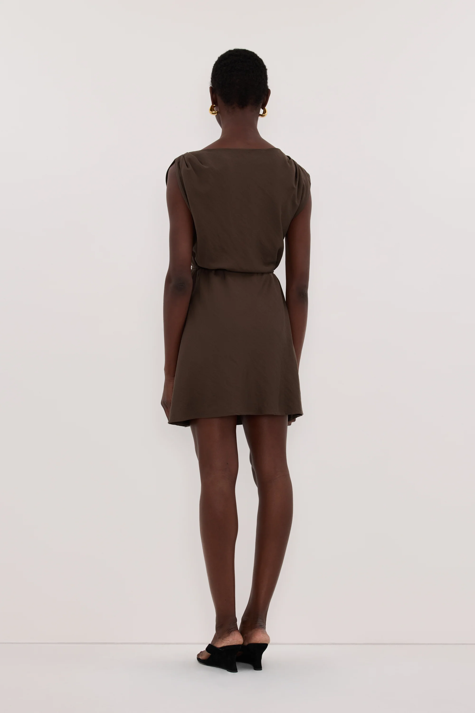 MARMO CHOCOLATE DRAPED MINI DRESS - Image 5