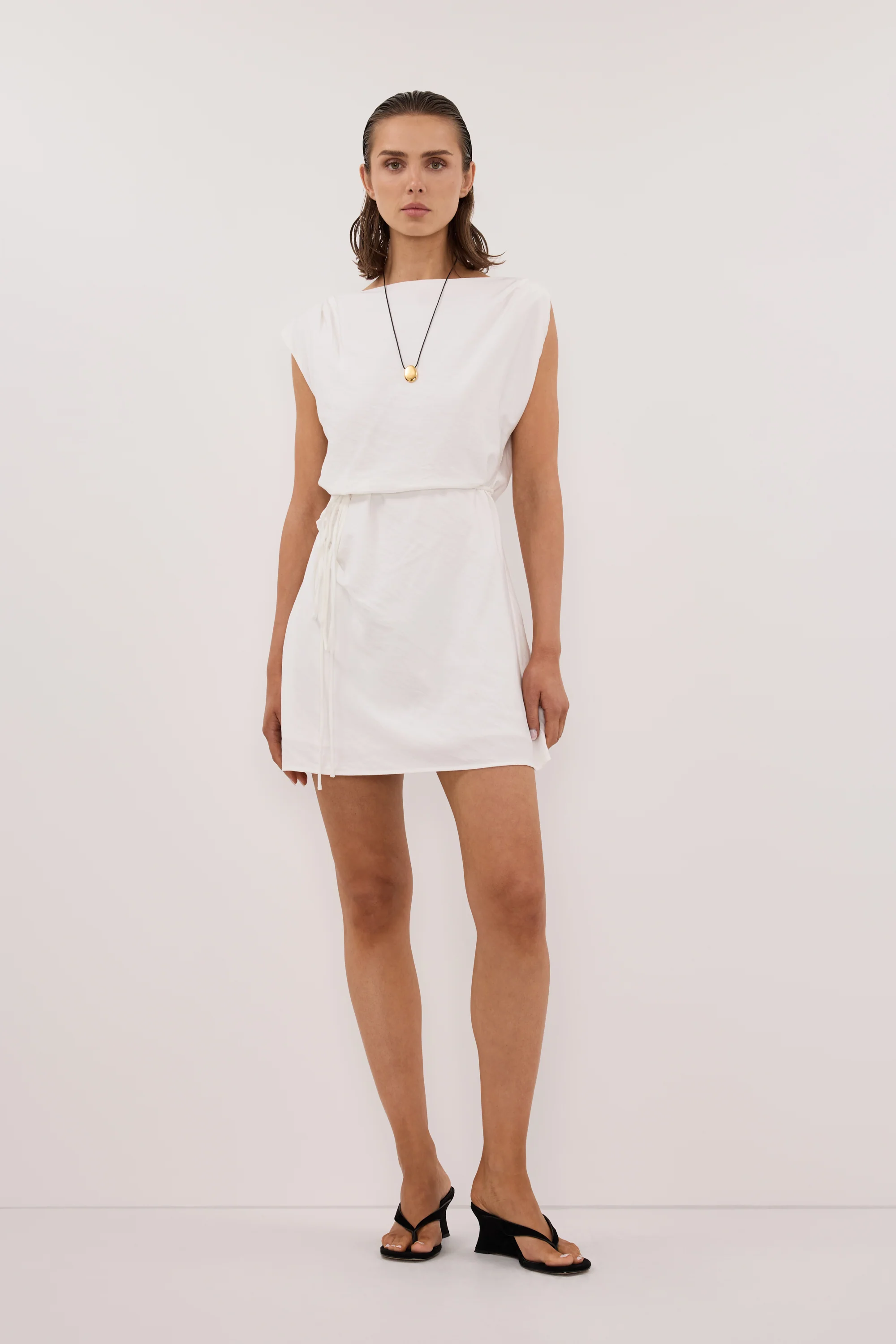 MARMO WHITE DRAPED MINI DRESS