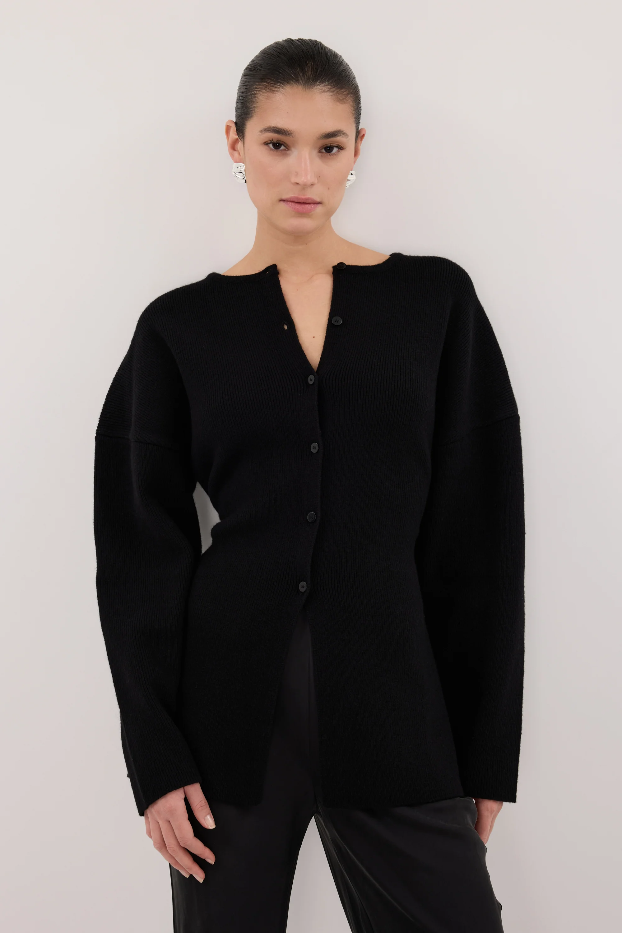 MARTHA BLACK CINCHED KNIT CARDIGAN - Image 2