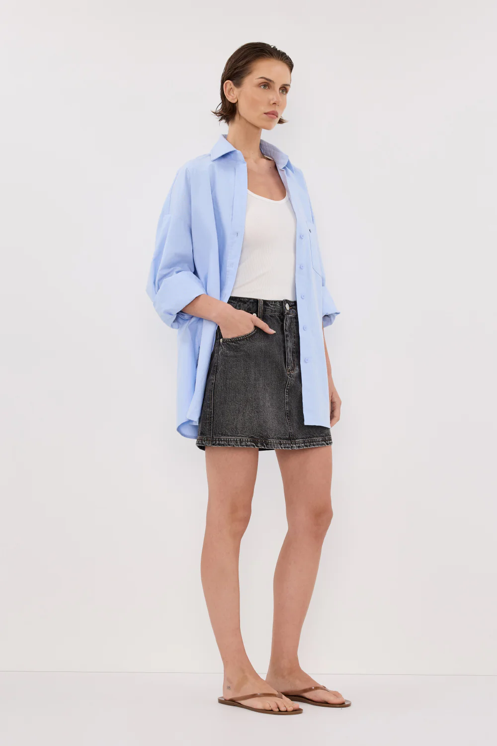 MASON WASHED BLACK DENIM MINI SKIRT - Image 3
