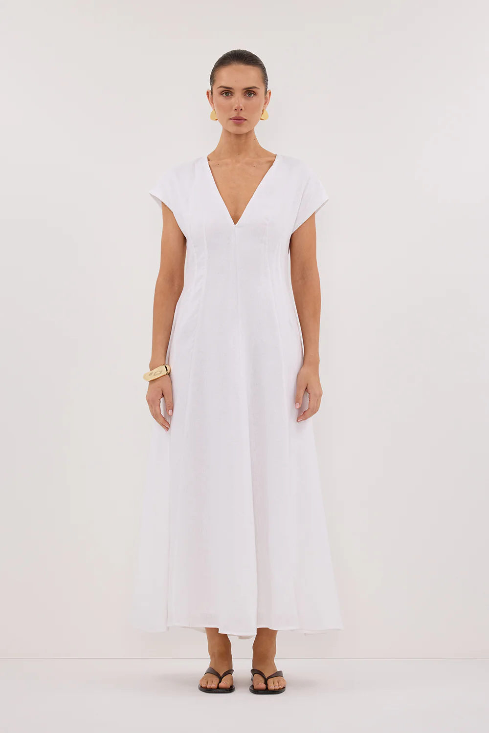 MATISSE WHITE LINEN MIDI DRESS