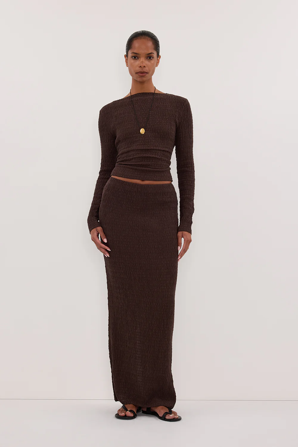 MELISSA CHOCOLATE KNIT MIDI SKIRT - Image 4