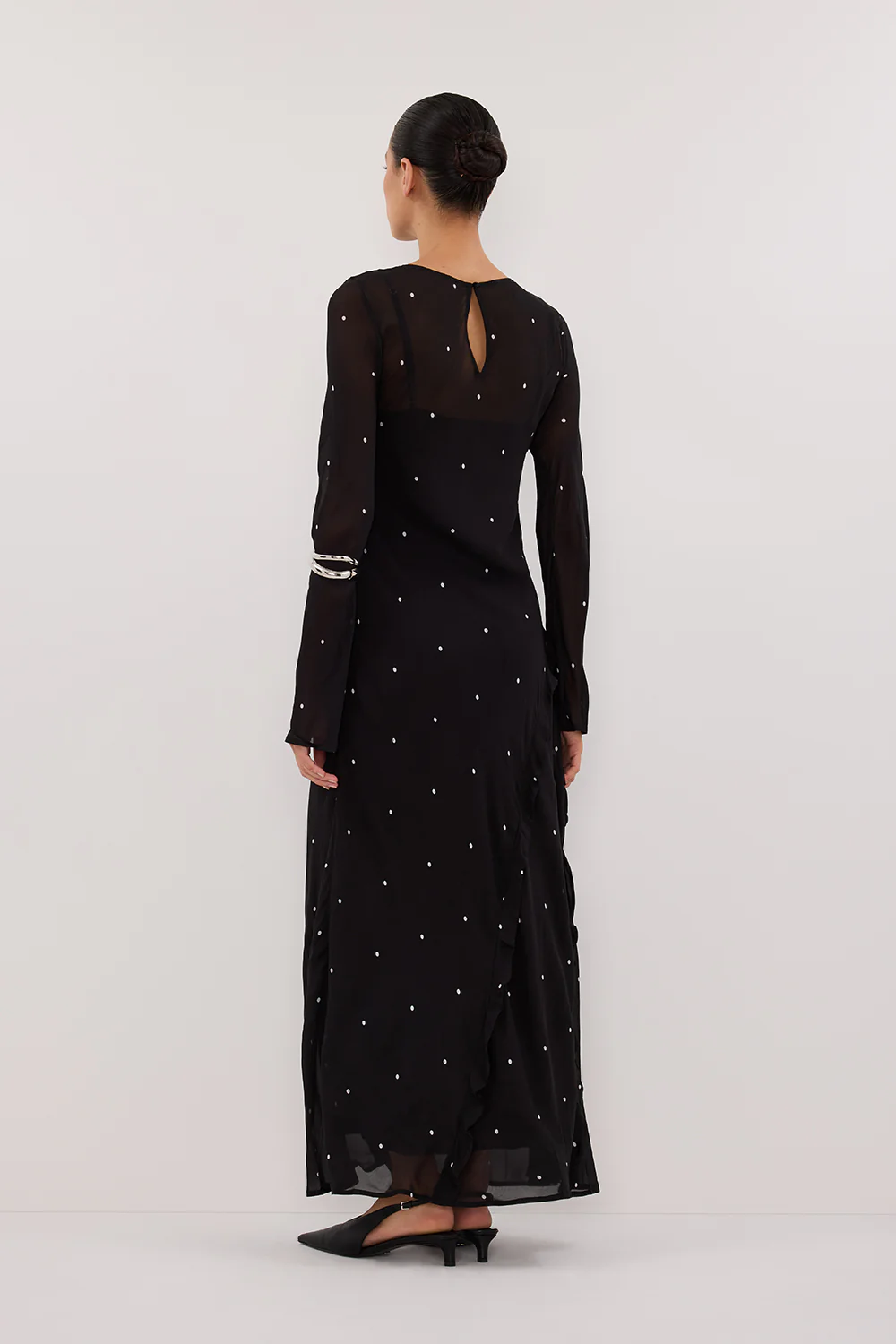 MELROSE BLACK SPOT LONG SLEEVE MAXI DRESS - Image 4