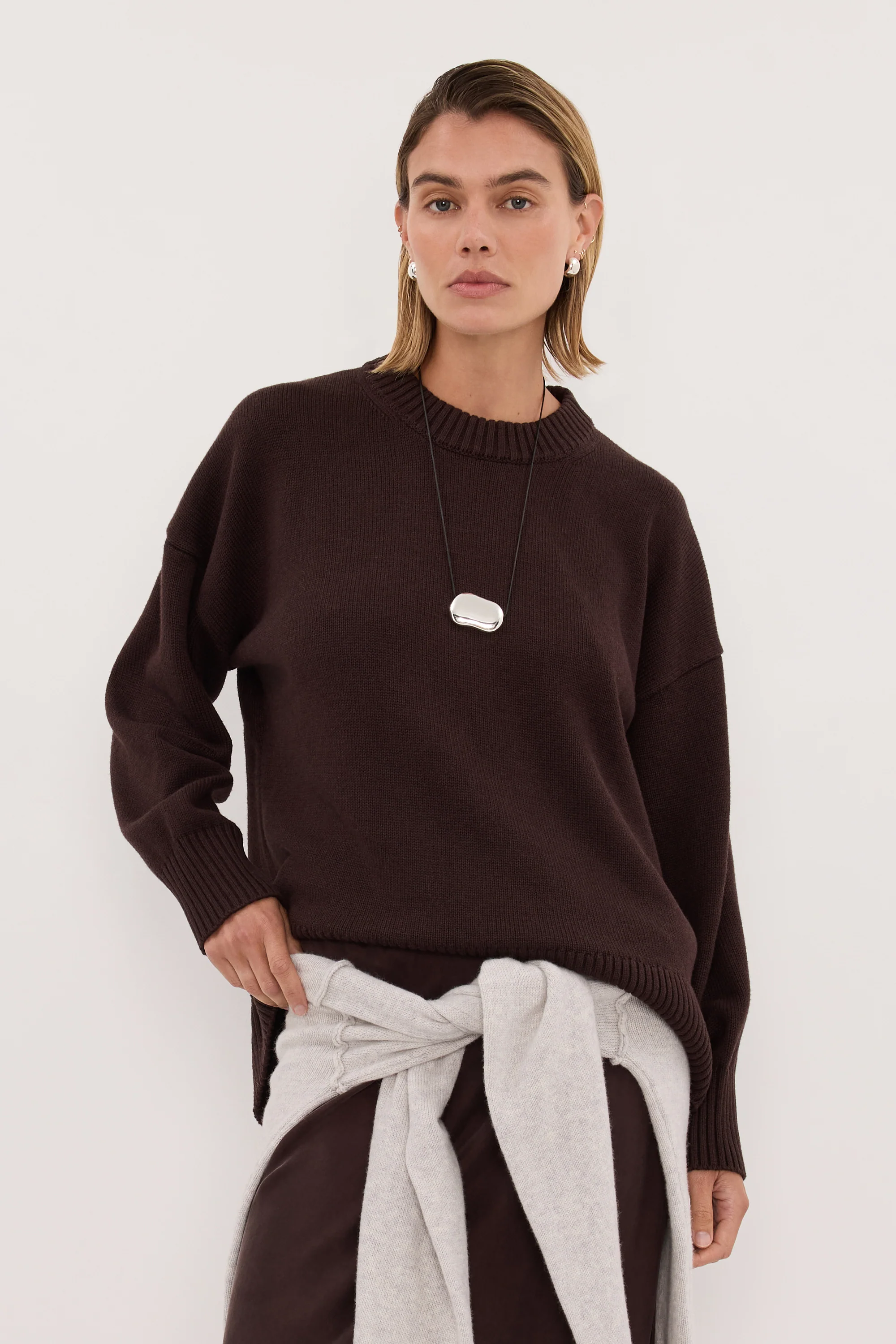 MILA CHOCOLATE CREW NECK KNIT JUMPER - Image 2