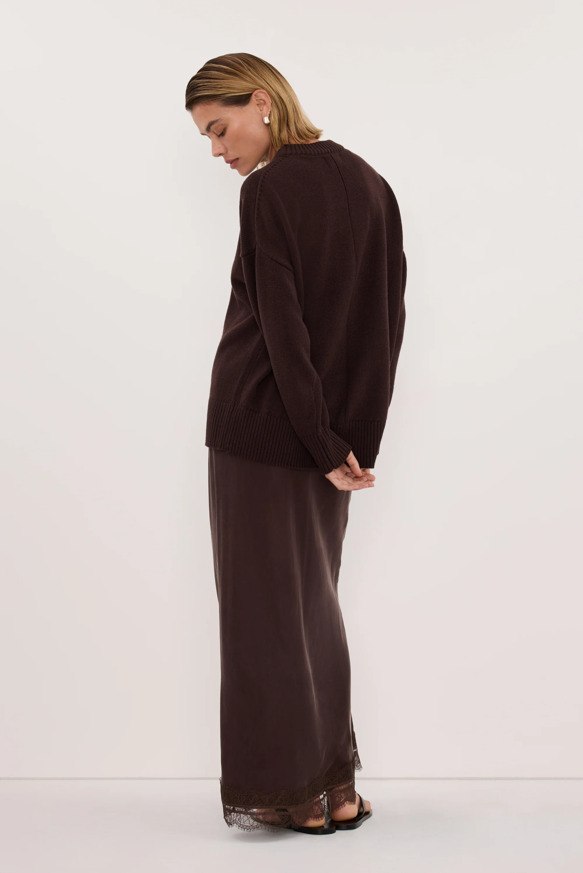 MILA CHOCOLATE CREW NECK KNIT JUMPER - Image 3
