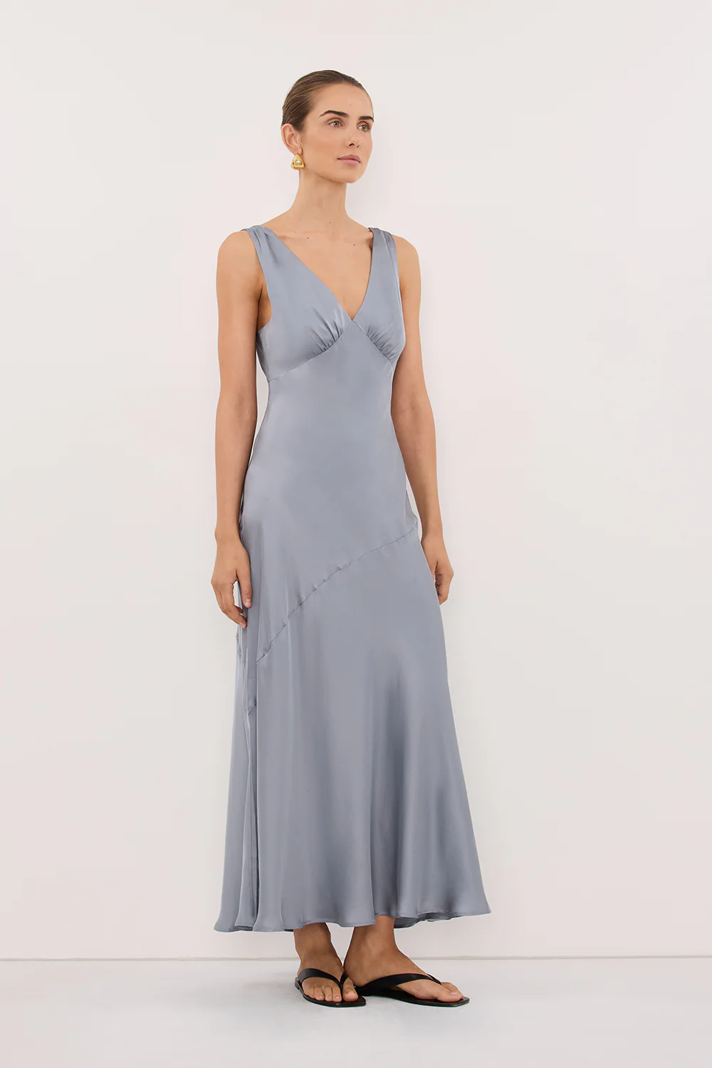 MILA DUSTY BLUE SILK MIDI DRESS - Image 4