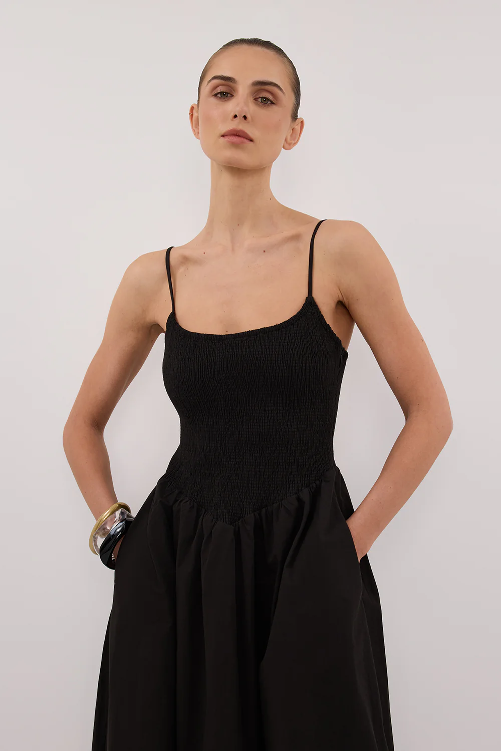 MILANO BLACK COTTON MIDI DRESS - Image 2