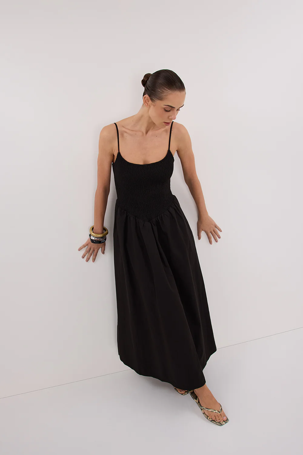 MILANO BLACK COTTON MIDI DRESS - Image 6