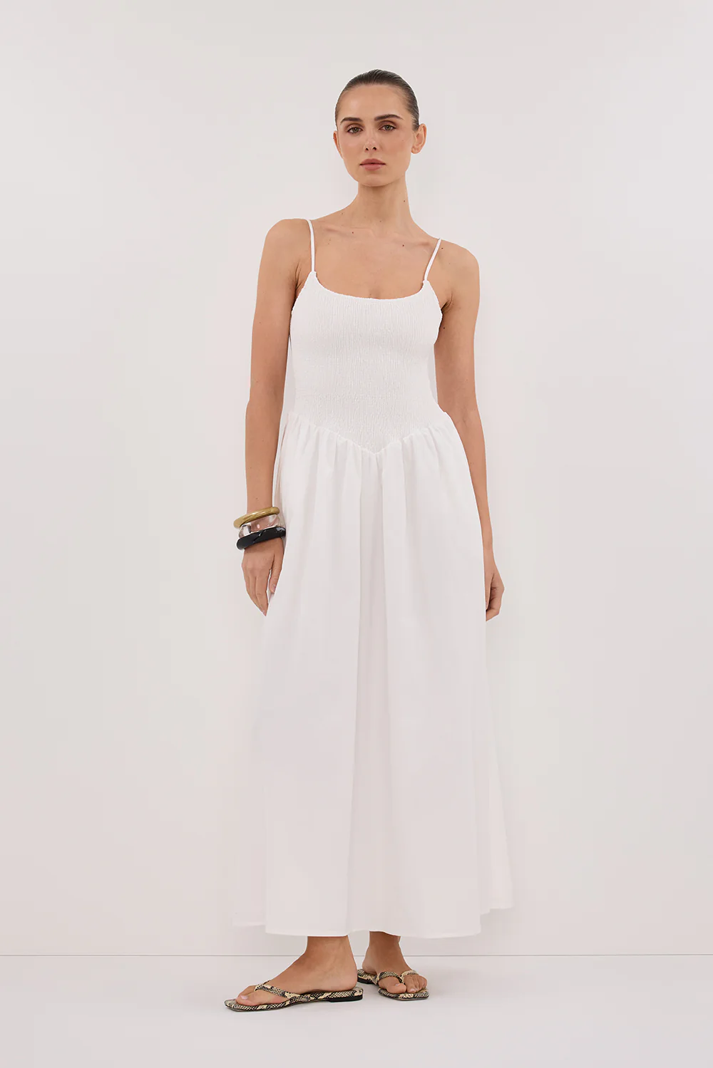 MILANO WHITE COTTON MIDI DRESS
