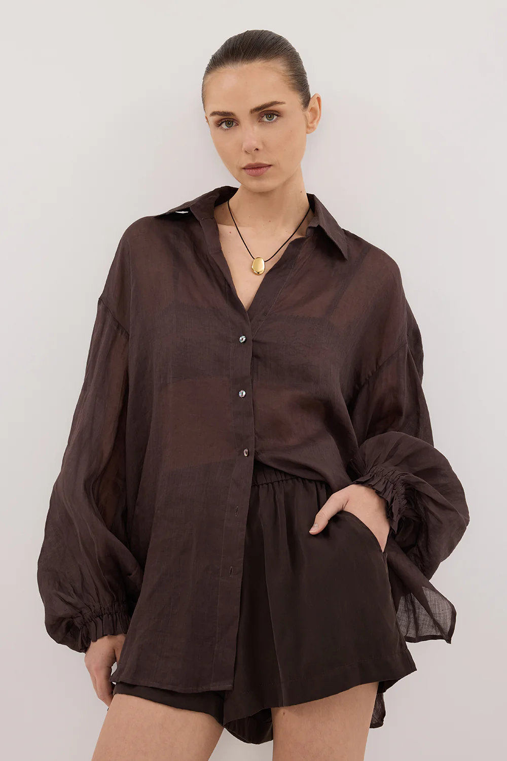 MILLER DARK CHOC RAMIE LONG SLEEVE SHIRT - Image 2