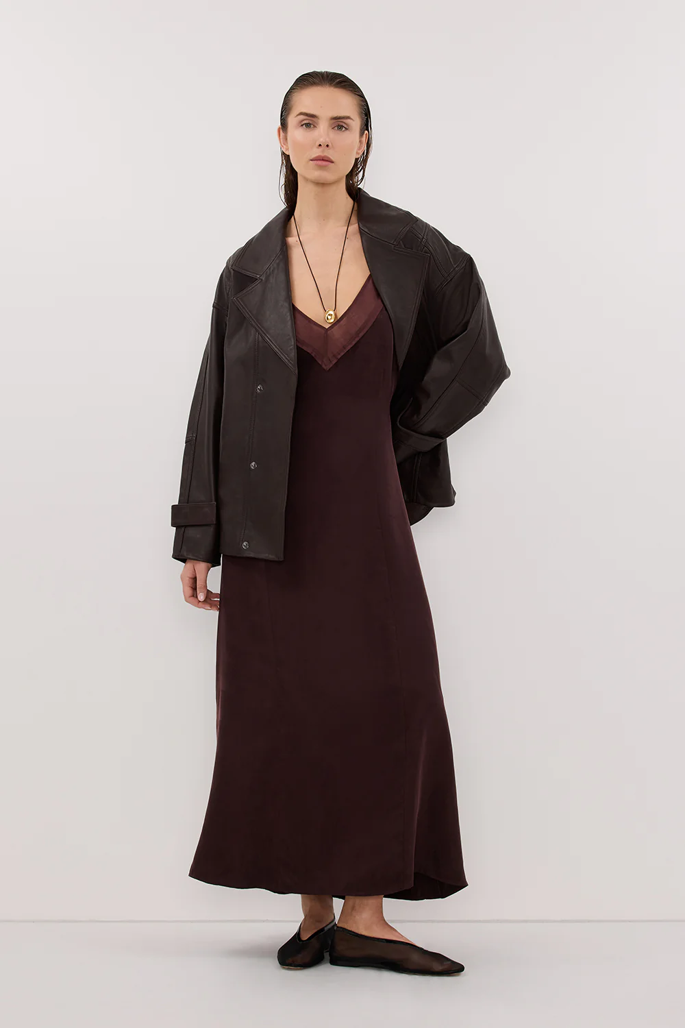 MILLIE WALNUT CUPRO SLEEVELESS MIDI DRESS