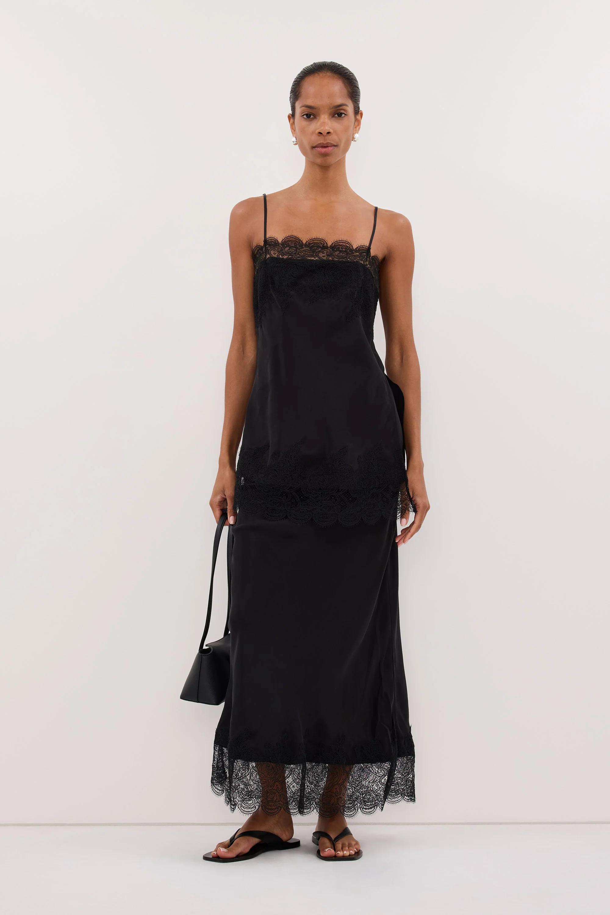 MINA BLACK CUPRO LACE MIDI SKIRT