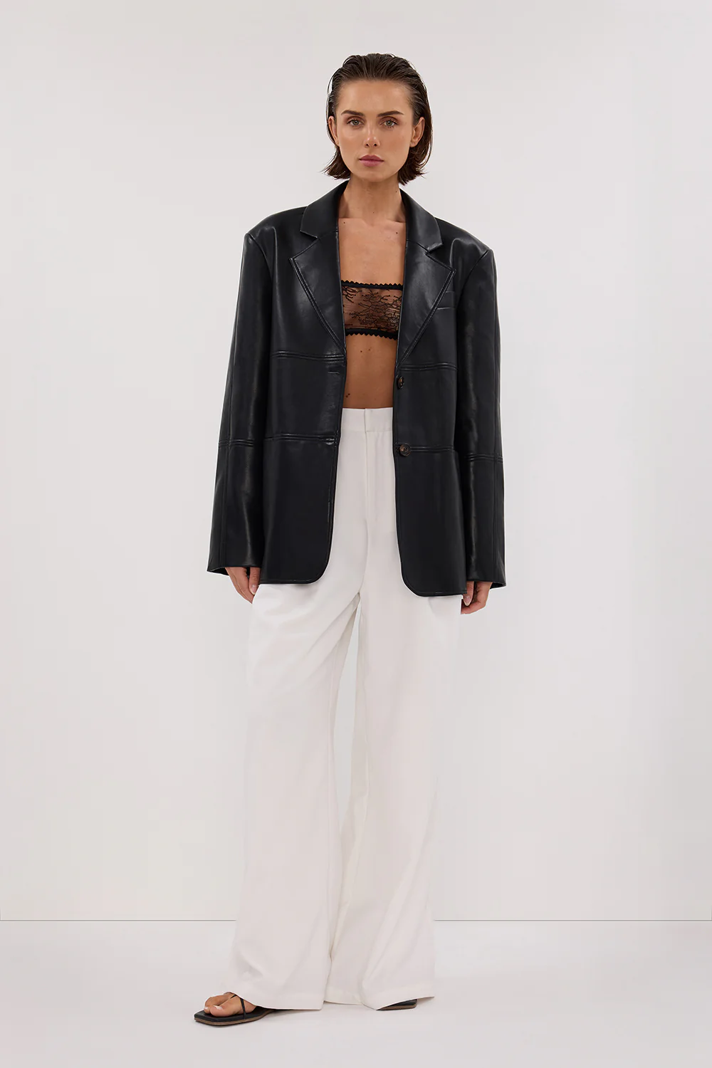 MONTY BLACK FAUX LEATHER BLAZER