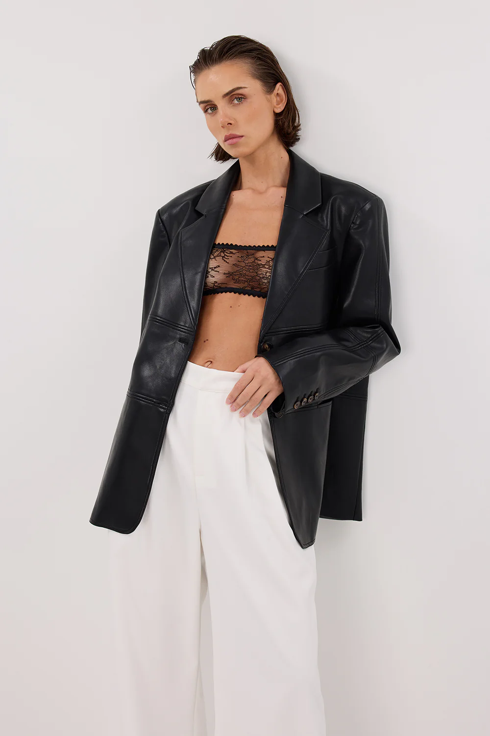 MONTY BLACK FAUX LEATHER BLAZER - Image 2