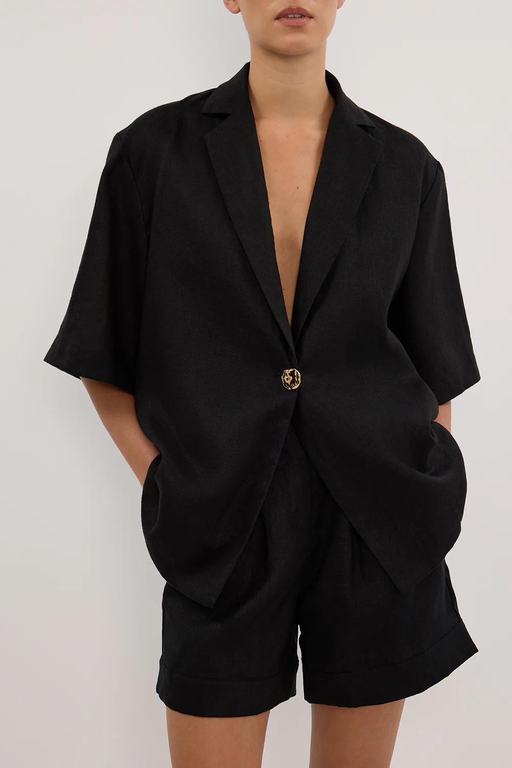 NALA BLACK LINEN RESORT SHIRT - Image 2