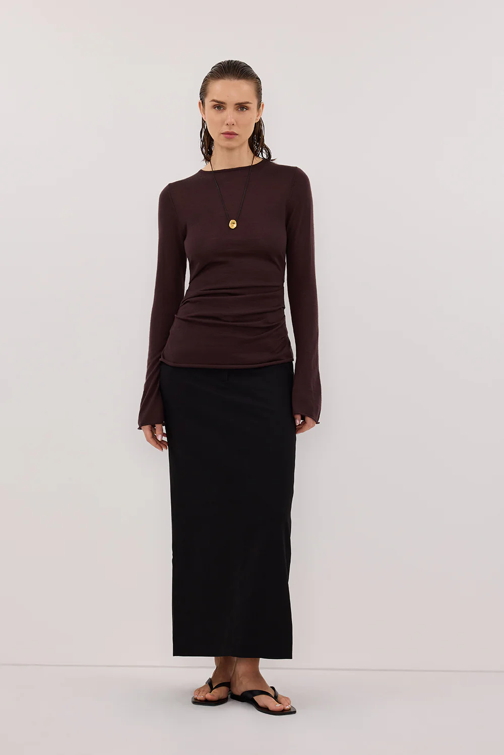 NICO BITTER CHOC MERINO KNIT TOP