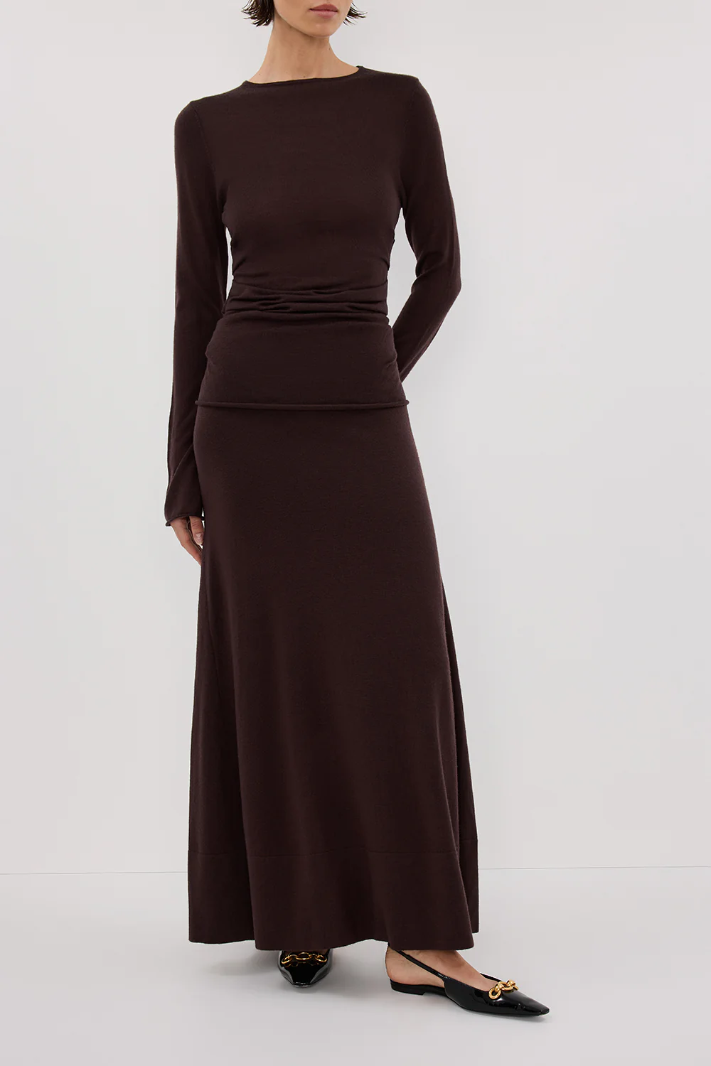 NICO BITTER CHOC MERINO MAXI SKIRT - Image 2