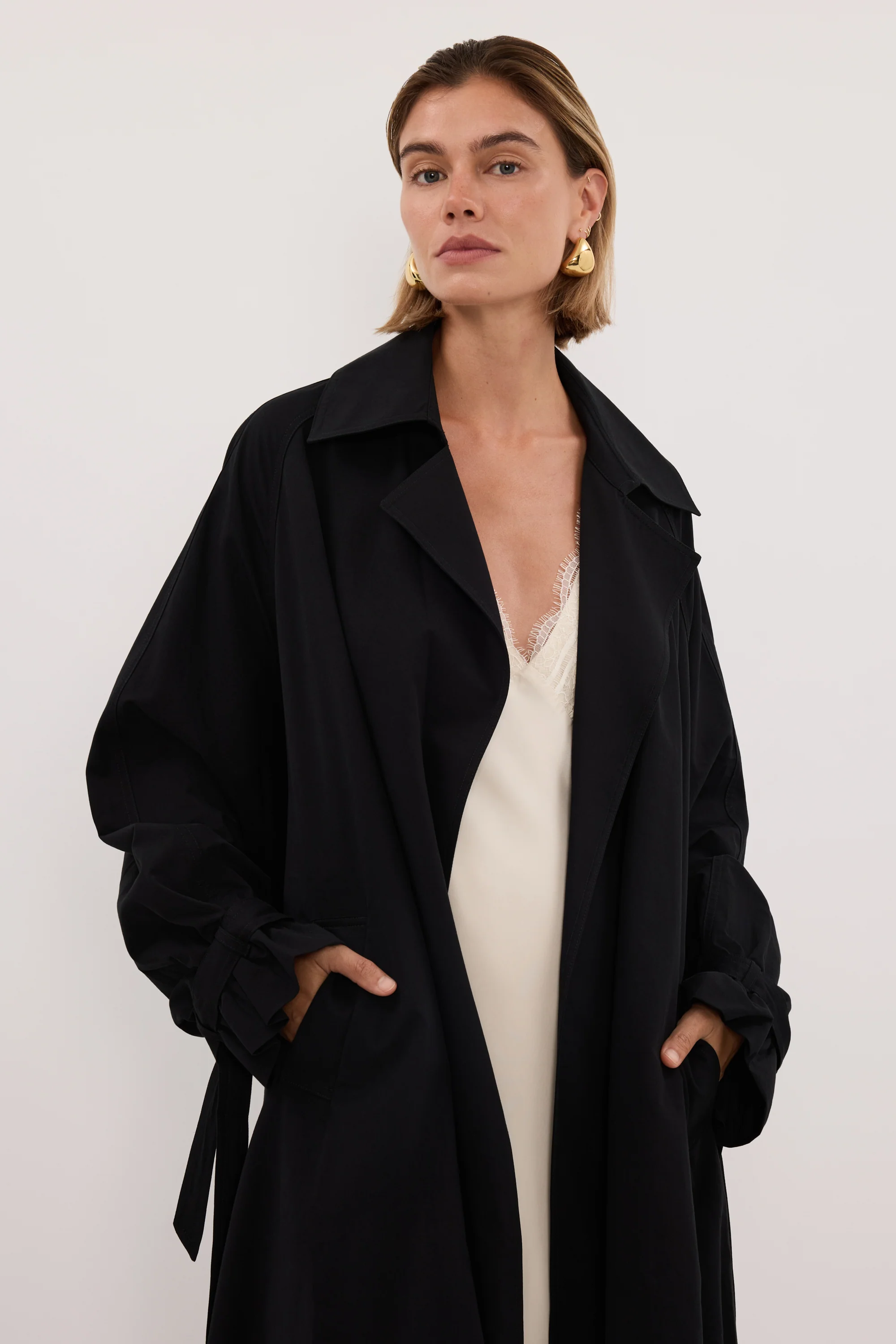 NINA BLACK LIGHTWEIGHT TRENCH COAT - Image 2
