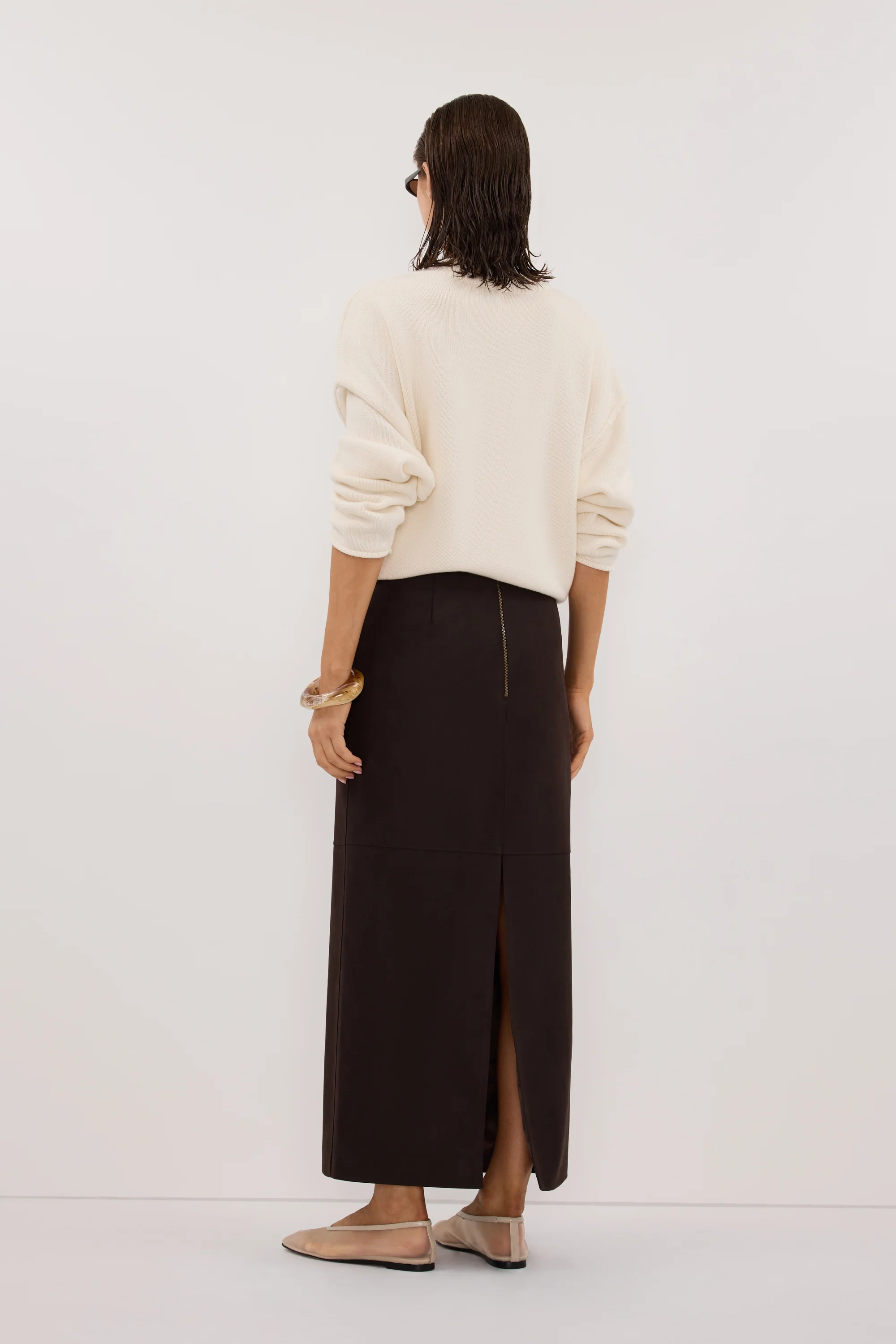 OTIS BITTER CHOC FAUX LEATHER MIDI SKIRT - Image 4