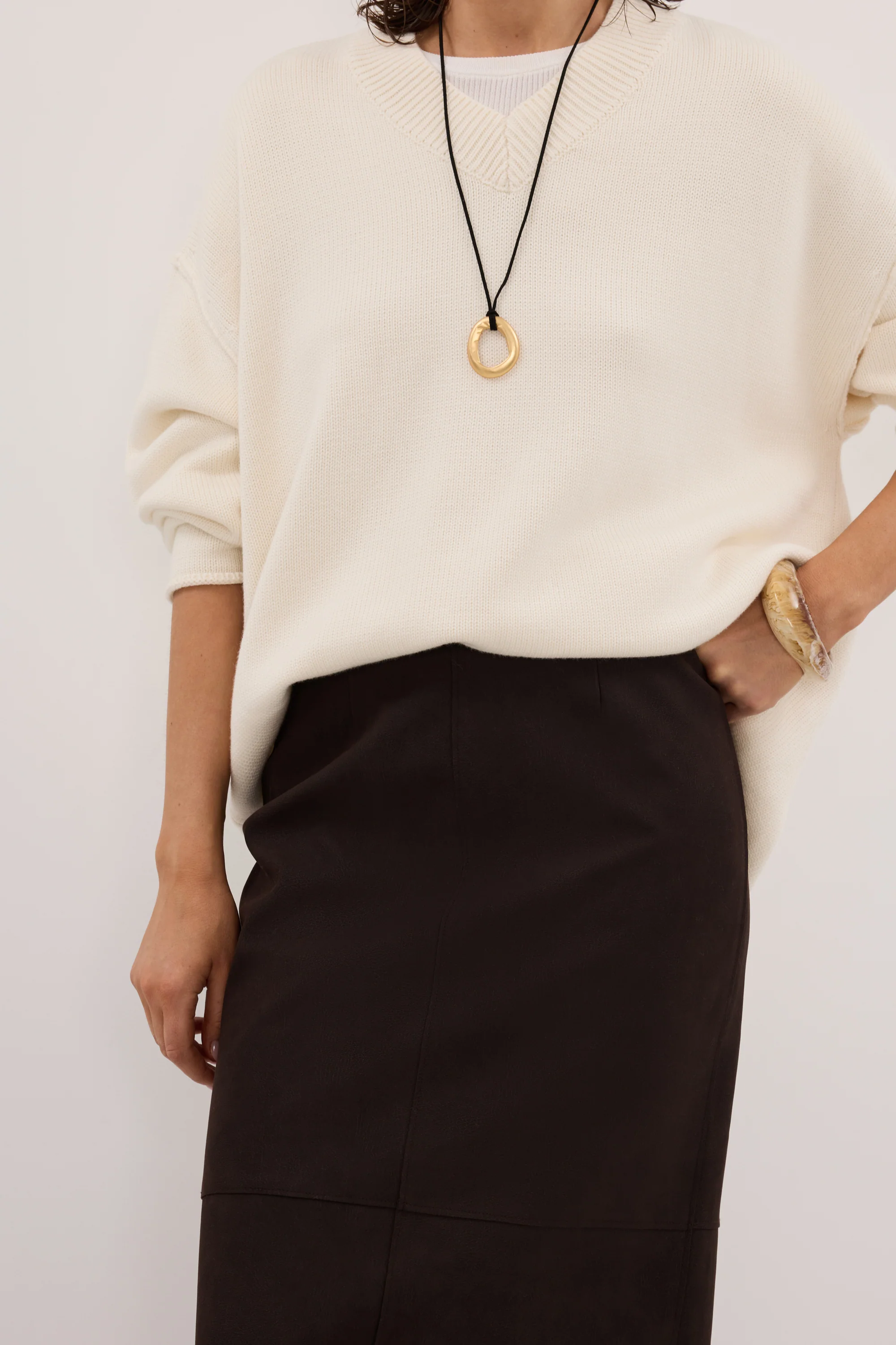 OTIS BITTER CHOC FAUX LEATHER MIDI SKIRT - Image 5