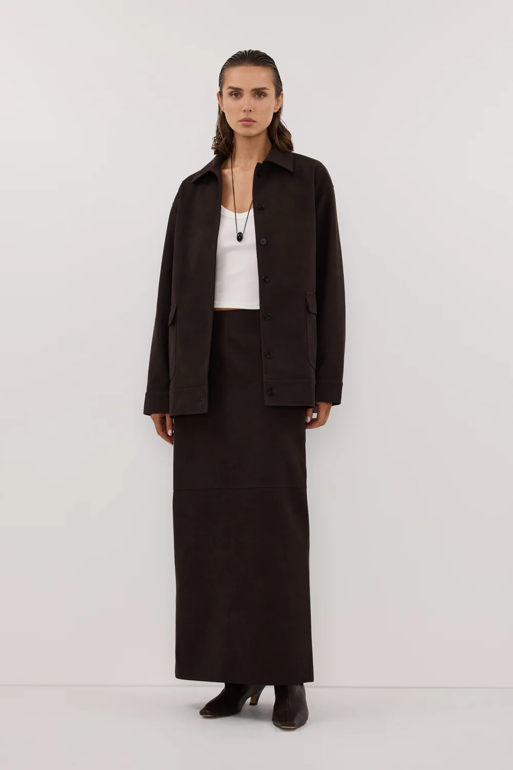 OTIS BITTER CHOC FAUX SUEDE JACKET