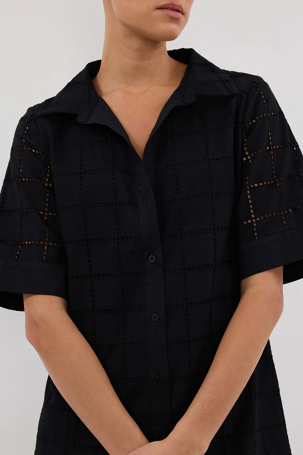 OWEN BLACK SLEEVED BRODERIE MINI DRESS - Image 5